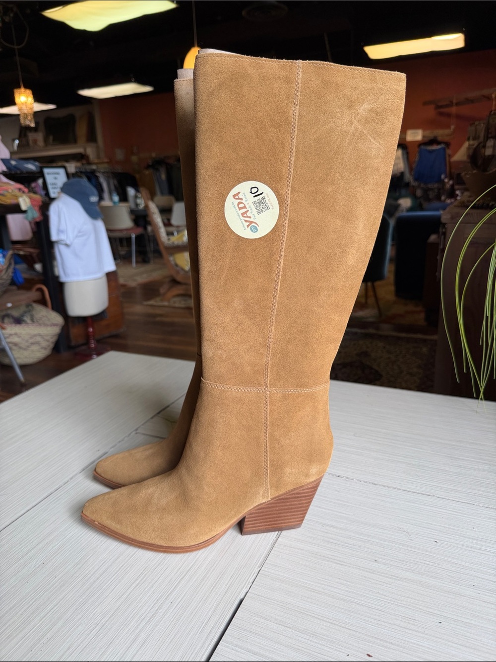 Vionic Tan Suede Knee-High Heeled Boots